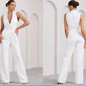 Club L London - White Tailored Sleeveless Wide-Leg Jumpsuit
